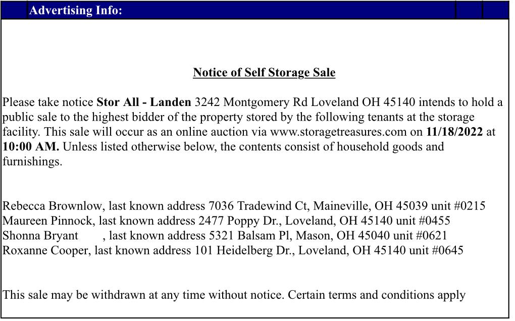 Storage Units Auctions Middletown Ohio Dandk Organizer