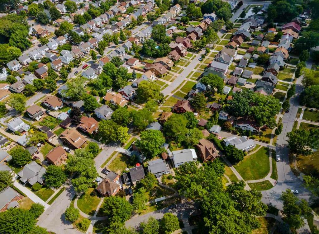 An aerial view of Ohio suburbs.